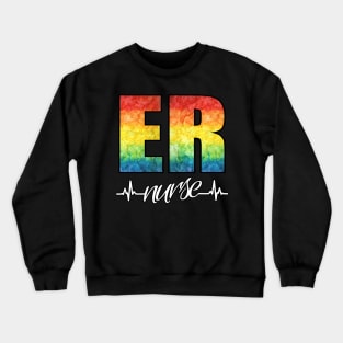 ER Nurse Heartbeat Rainbow Crewneck Sweatshirt